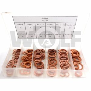 Kupfer-Dichtungsringe-Sortiment - 206 Stück Kupfer-Ringe in kleiner Box